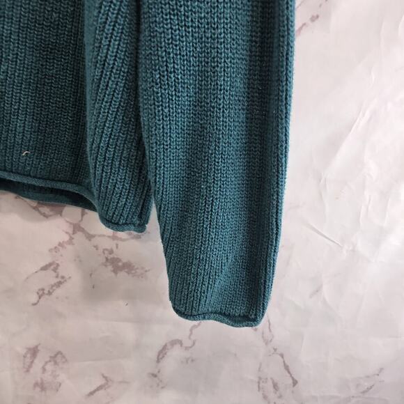 Vintage Sweater Womens Large 90s Green Crop Cotton Ramie Forest Dark - Picture 4 of 10